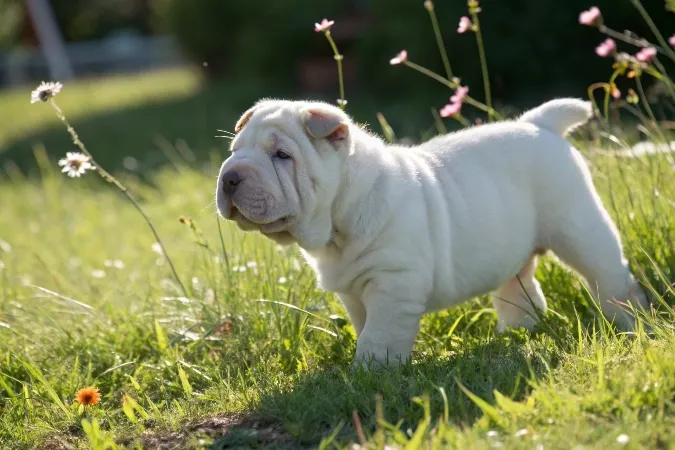 Photo d'un chiot Sharpei couleur crème
